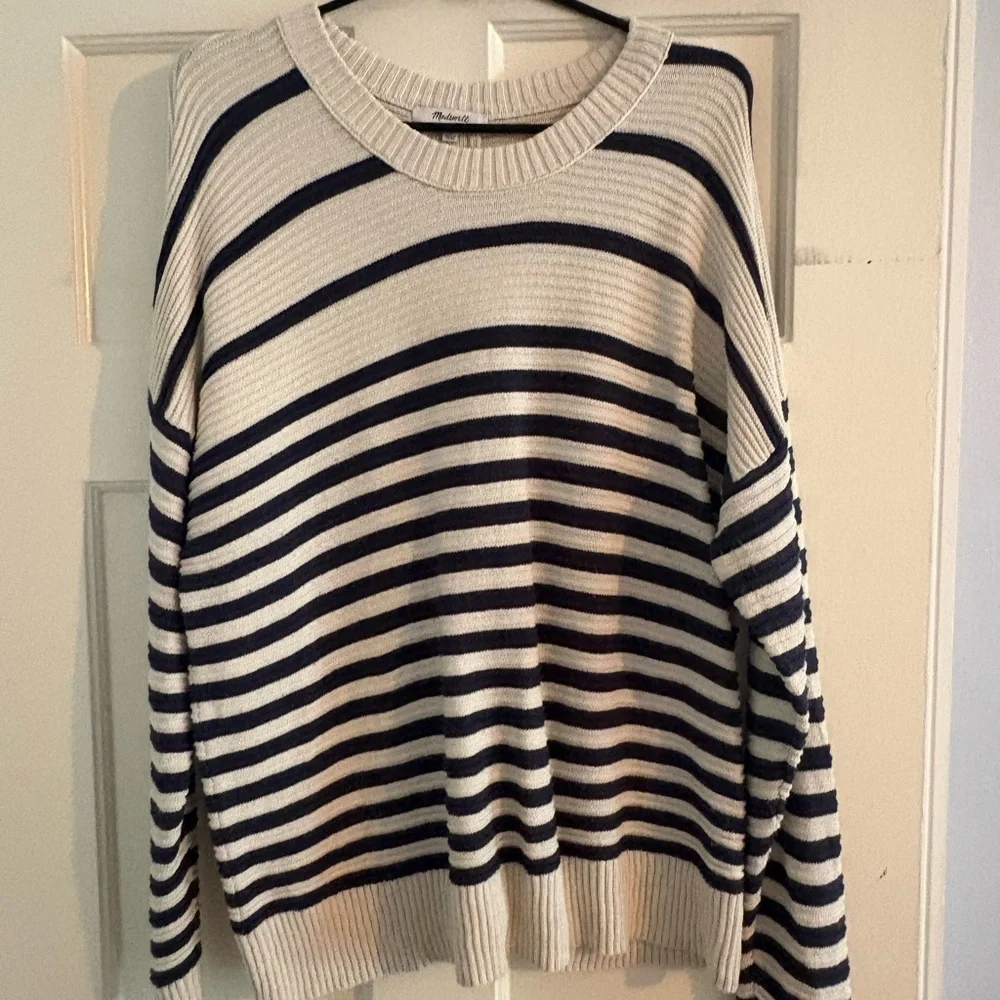 Madewell Cozy Blue and Cream Crew Neck Sweater - Picture 1 of 4